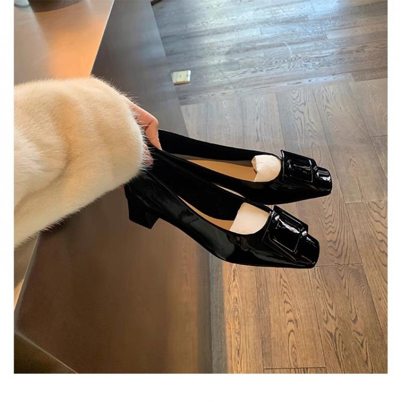 Classic square buckle commuter thick heel square head elegant temperament high heel single shoes spring