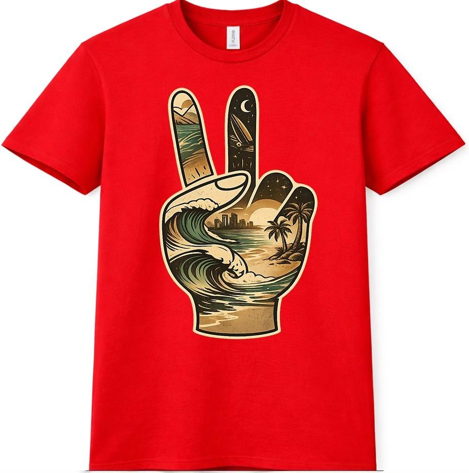 Peace Sign TShirt Beach Graphic Ocean Waves Palm Trees Coastal Sunset Tee S