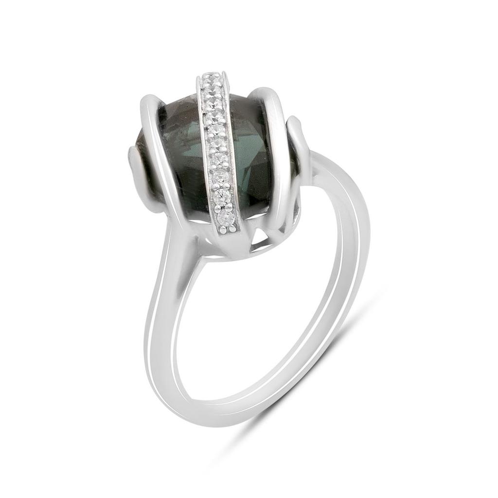 Серебряное кольцо с топазом Лондон Блю 3.938ct, фианитами, вес изделия 4,53 гр (2178231)