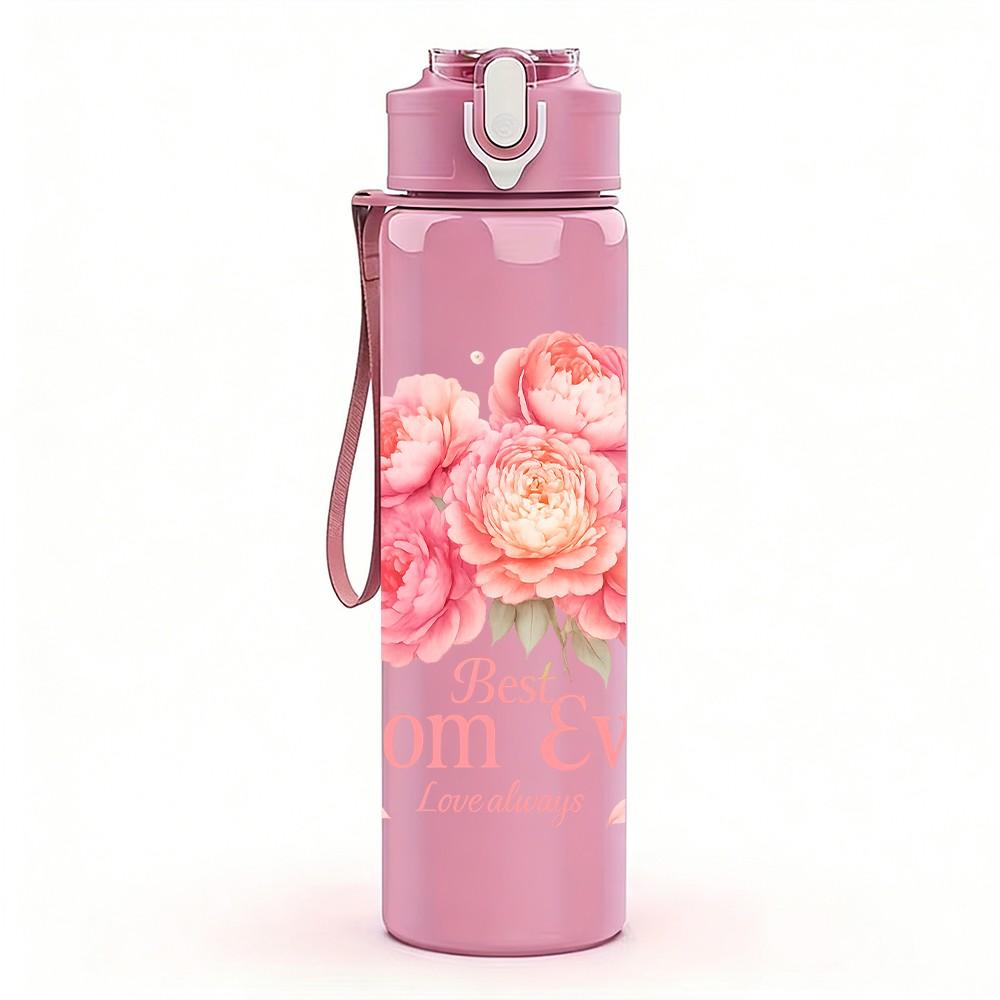 1PC Mom Rose Floral Pattern 750ml Color Plastic Sports Water Bottle Leakproof Flip Straw Lid Suitable for Sports Office Home Use