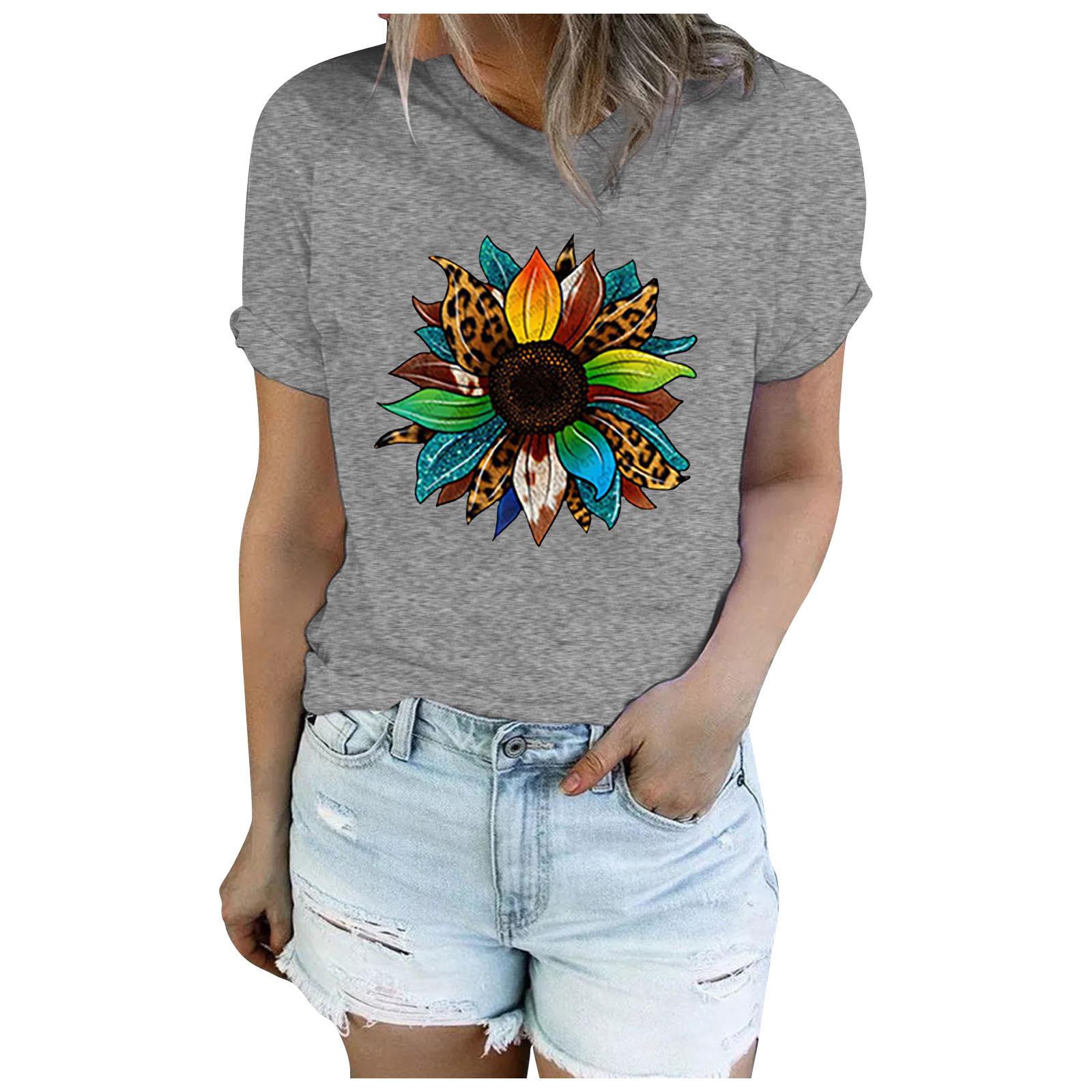 

(SU)Модная женская свободная повседневная футболка с коротким рукавом с принтом и круглым вырезом