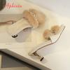 Fashion Aphixta Furry Warm Women's Slides Luxury Crystal Slip-On Autumn Spring Shoes with Spike Heel Long Plush Modern Slippers Shoes