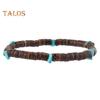 6-teiliges Set mit geflochtenen Armbändern in verschiedenen Formen, Holzperlen-Dekor, Pfauenfeder-Anhänger, Retro-Ethno-Stil, Kunsttürkis-Stein, Steinarmband, Handgelenk