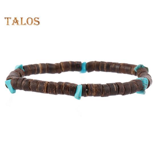 6-teiliges Set mit geflochtenen Armbändern in verschiedenen Formen, Holzperlen-Dekor, Pfauenfeder-Anhänger, Retro-Ethno-Stil, Kunsttürkis-Stein, Steinarmband, Handgelenk
