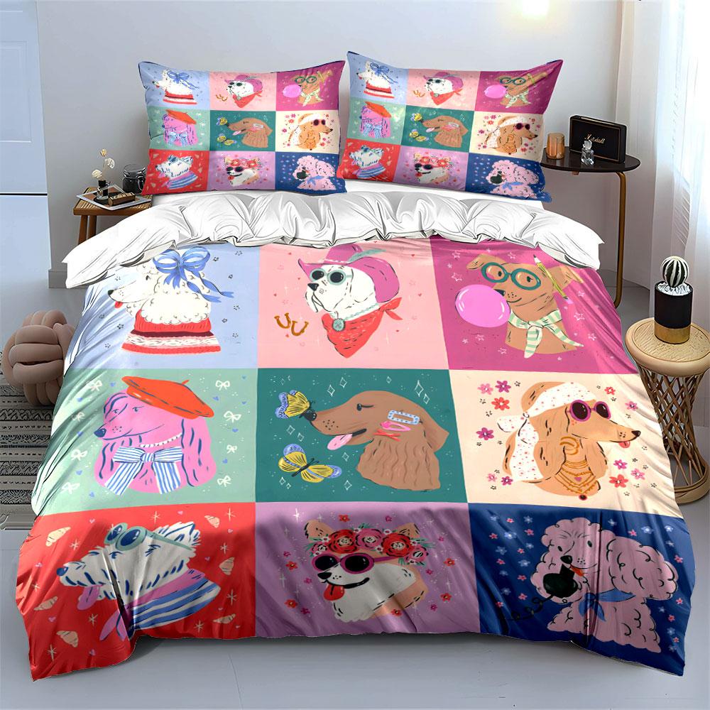 Stylish Dog Print Decor Set Soft Comfortable Duvet Cover Bedding Set Included 1*Duvet Cover & 2*Pillowcases, Gift