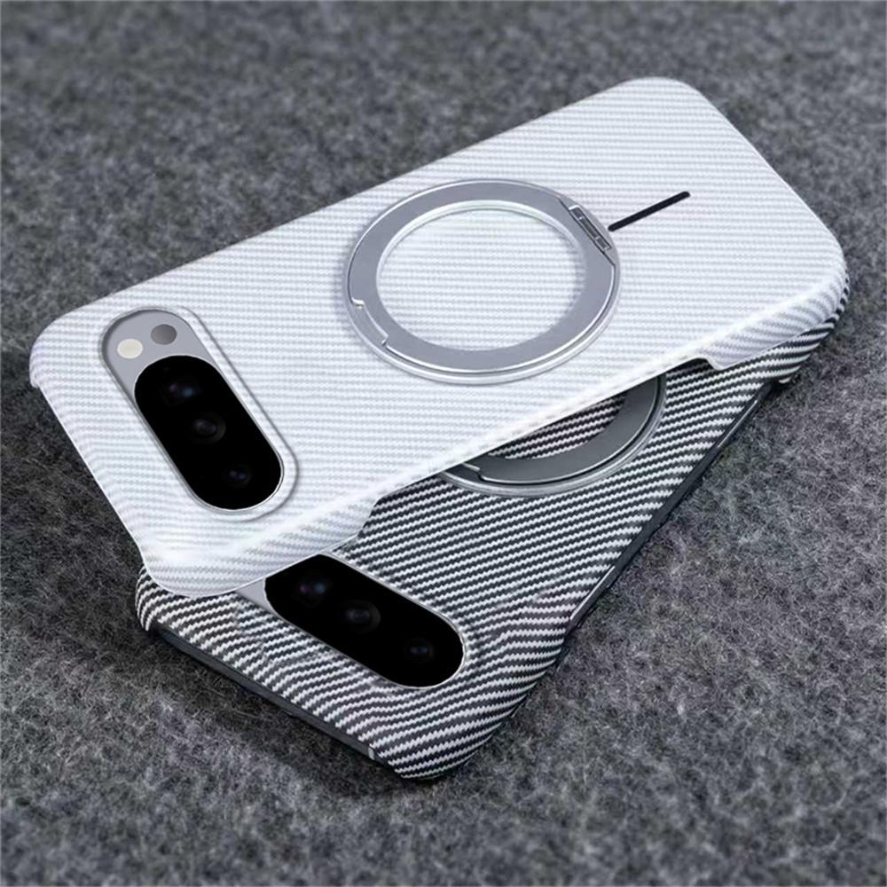 Luxury Rotating Magnetic Stand Carbon Fiber Phone Case for Google Pixel 9 10 Pro XL 9A Magnet Ring Folding Bracket Hard Cover