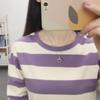 Spring 2024 Korean Oversized Striped Cotton Long-Sleeve Women's T-Shirt