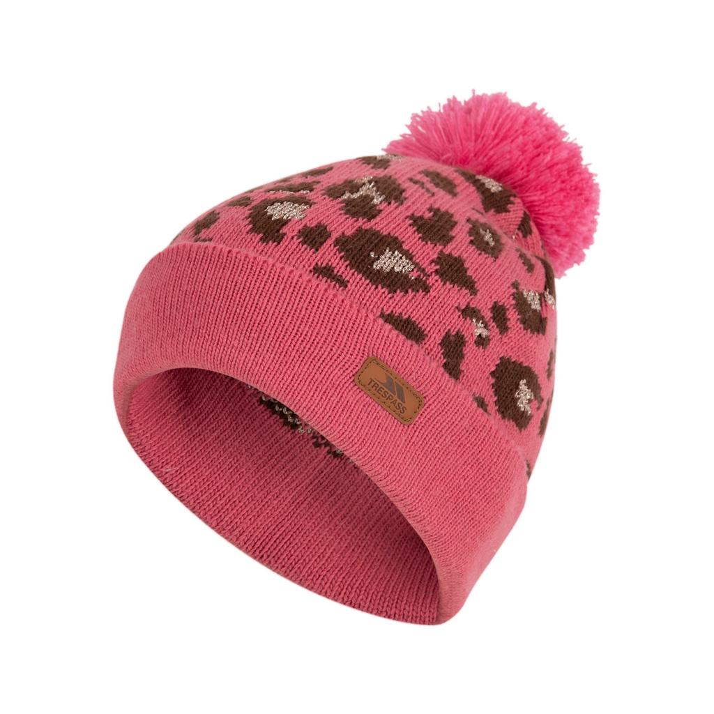 Trespass Girls Kaylani Leopard Print Knitted Beanie