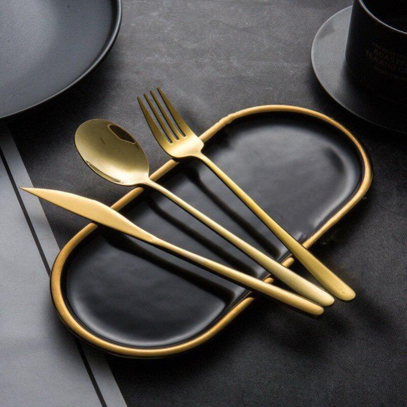 Set da 3 pezzi di Cucchiaio Forchetta Coltello da Scatola Posate Portatili Set da Cena Scatola Nera Set di Posate Portatili Occidentali