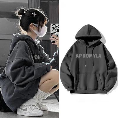 Dámská tmavě šedá retro oversized mikina s kapucí - Jaro/Podzim/Zima 2025
