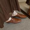 Fashion 2025 NEW Summer Women Mules Genuine Leather Women Shoes Cover Toe Shoes Squared Toe Low Heel Sandals Pleated Modern Slippers