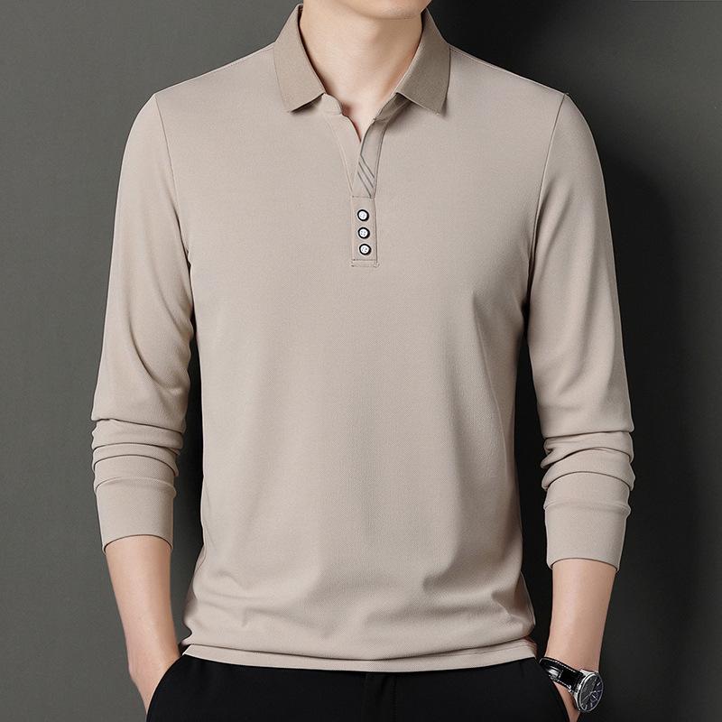 Nuova T-shirt da Uomo a Maniche Lunghe con Risvolto Primavera e Autunno Moda Casual Giovanile Vestibilità Waffle Top da Uomo alla Moda