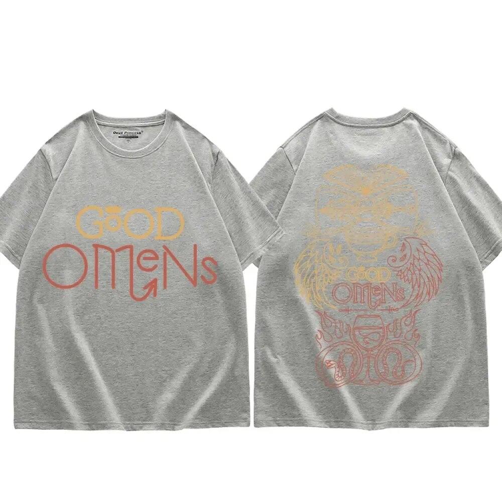TV Play Good Omens Printed T Shirts Unisex Women Fashion Vintage Oversized T-shirts Summer Casual Pure Cotton T-shirt Streetwear Unisex