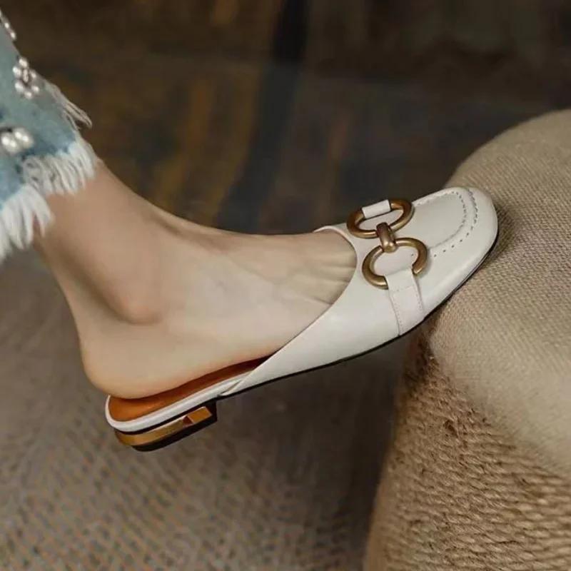 Fashion Zapatos Mujer French Vintage Women Sandals Summer 2025 New Elegant Low Heel Shoes Lazy Casual Muller Shoes Designer Women Shoes