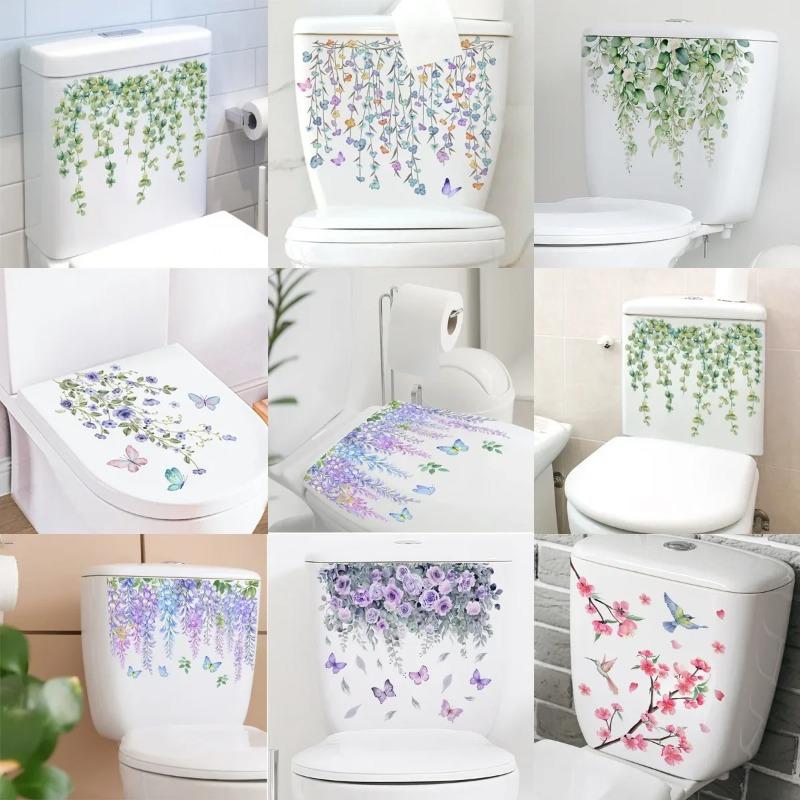 Green Plant Leaves Wall Sticker Bathroom Toilet Sticker WC Self Adhesive Mural Beautify Flower Home Decoration Decals bathroom
