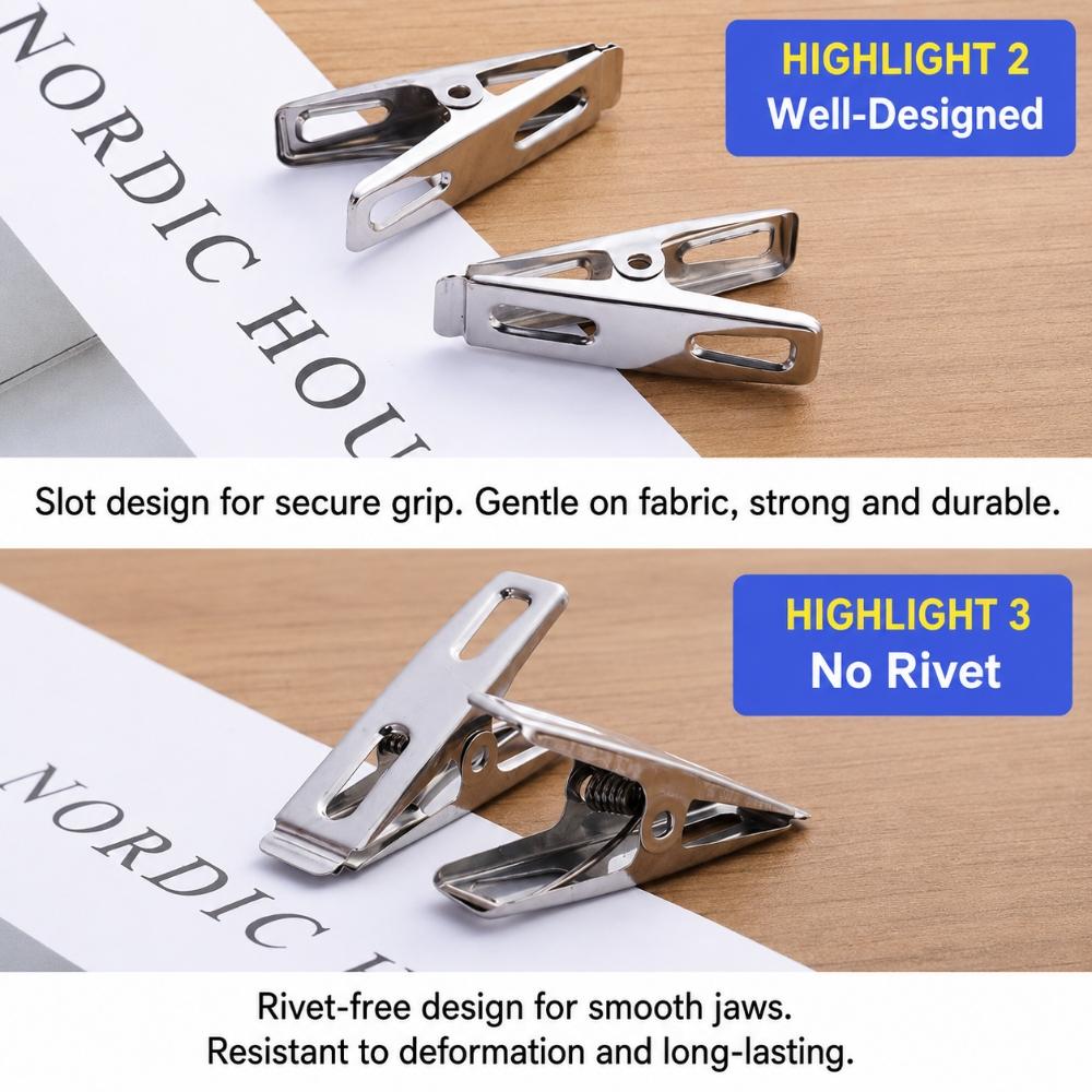 20Pcs Stainless Steel Flat Jaw Laundry Clips, 4.5cm Spring Clothes Pins for Socks, Towels and Cloth