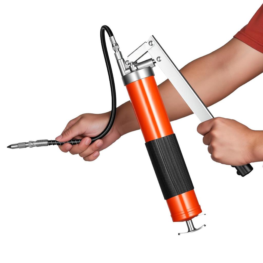 Grease Gun, 10000 PSI High Pressure, Heavy Duty Pistol Grip Grease Gun Kit with 0.4 L Capacity, Includes 46 cm Flex Hose, 1 Extension Rigid Pipe and 1