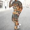 Men Black Background Purple Rose Skull Blue Butterfly Print Long Sleeve Sweatshirt Jogger Pants Two Piece Suit
