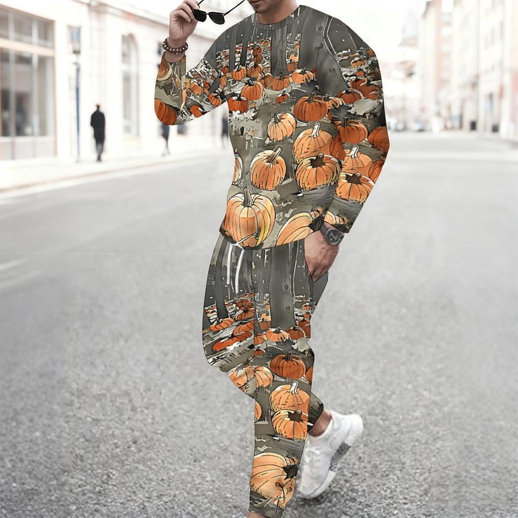 Men Black Background Purple Rose Skull Blue Butterfly Print Long Sleeve Sweatshirt Jogger Pants Two Piece Suit