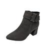 Suede Thick Heel Martin Boots Women's Shoes Foreign Trade Large Size British Style Pointed Belt Buckle Korean Version Thick Heel Short Boots