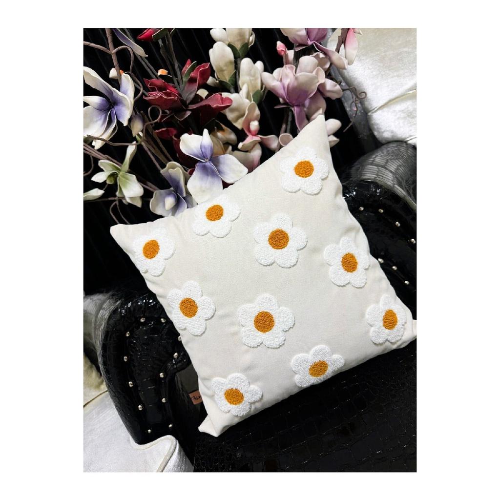 Hd Home Collection Kissenbezug aus Leinenstoff mit Gänseblümchenmuster und Stickereien