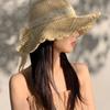 Lace Straw Sun Hat Children's Large Brim Summer Breathable Straw Hat Seaside Full Face Shading Sun Protection Hat Tide