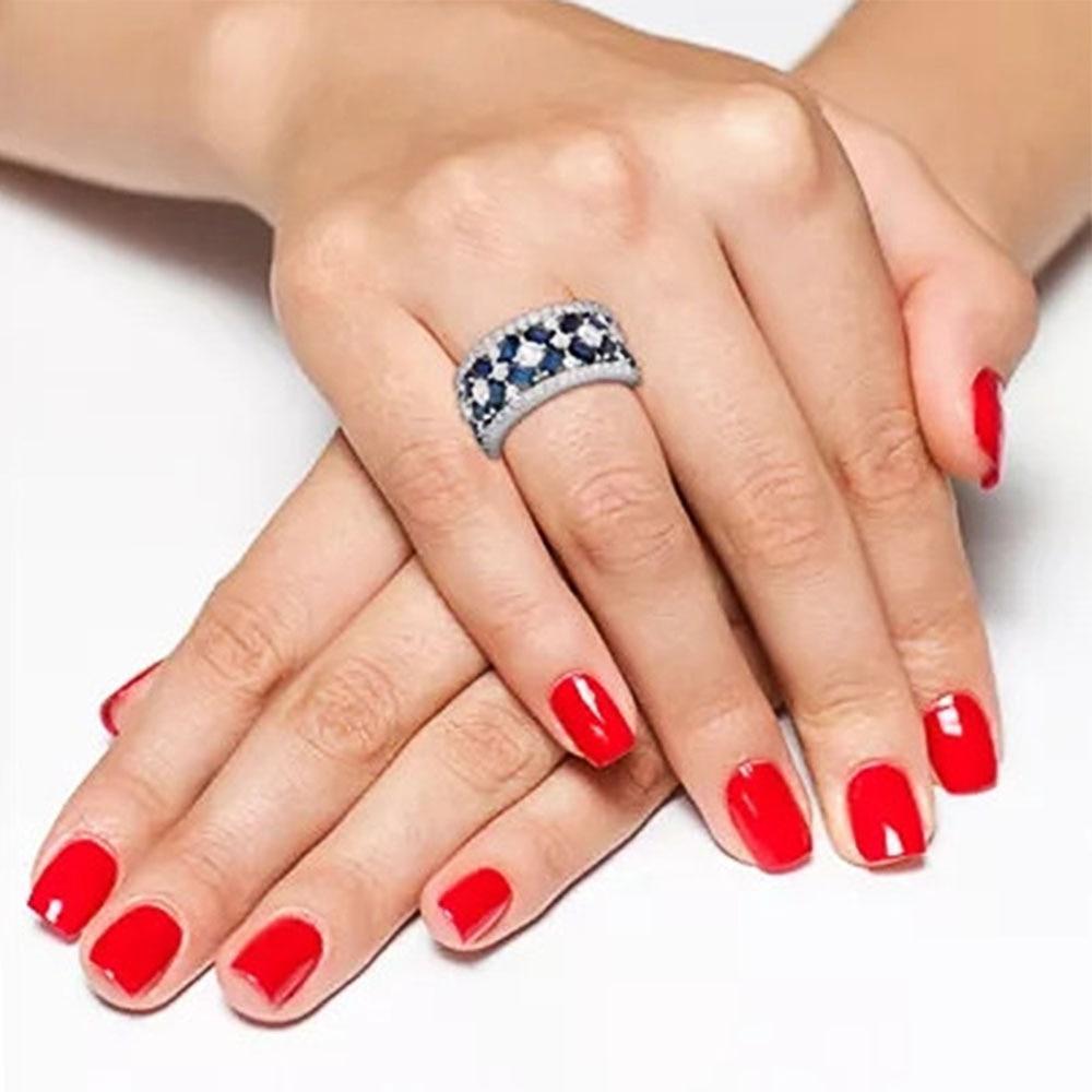 Lindo anel de cristal redondo com retângulo azul cz banda para mulheres joias de casamento de alta qualidade presente de aniversário anéis femininos