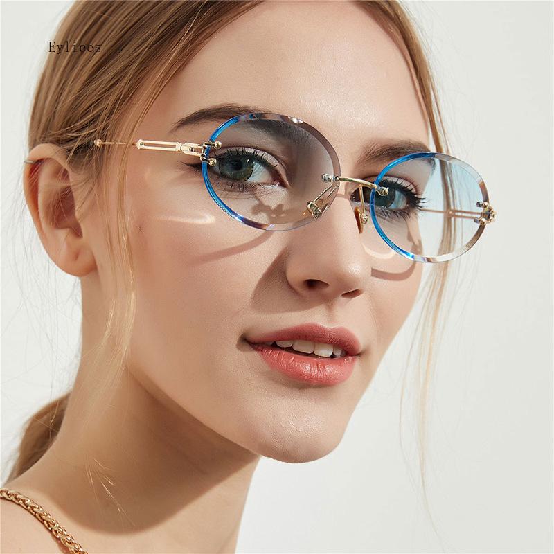 Round Shape Ladies Sunglasses Rimless Cut Edge Anti-glare  Sun Glasses for Women Vintage Retro Sunglasses Women Gafas De Sol