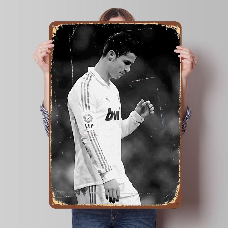Cristiano Ronaldo Soccer Photo Poster Customized Vintage Metal Signs Wall Art Retro Tin Plaque for Mancave Gamer Decoration Room