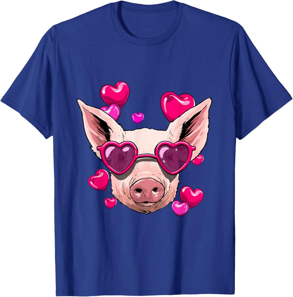 Pig Wearing Heart Sunglasses Valentines Day Farm Animal Lover Graphic Tee