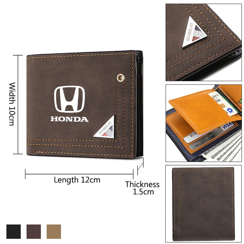 Frosted Leather Car Logo Wallet Coin Pocket Photo Card Men Purses For Honda Mugen Power Civic Accord CRV Hrv Jazz VTEC Accessory FL3