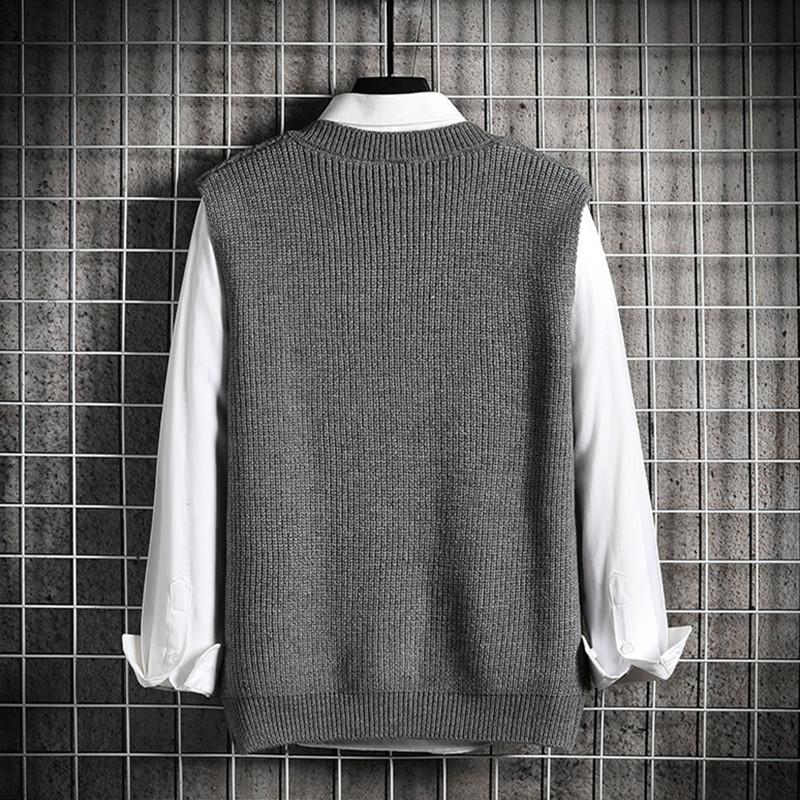 Roupas Masculinas Colete Decote V Tricôs para Homens Negócios Preto Sem Mangas Moda Harajuku