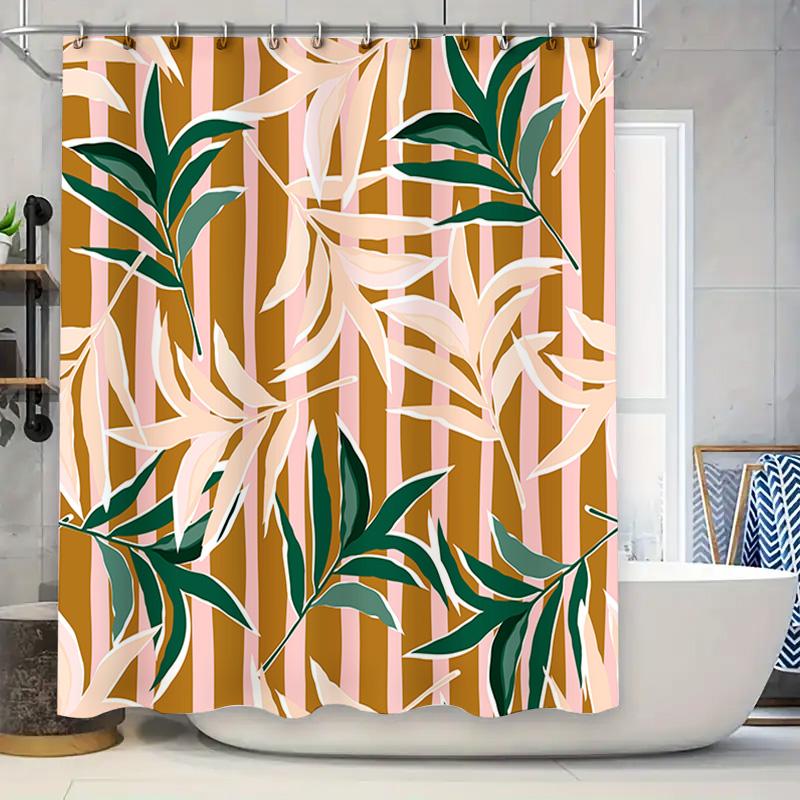 

Luxury Print Shower Curtain Waterproof Fabric Home Decoration Bathroom Decorations Modern Design Leaf Pattern Wall Hanging (Pink 90x180cm