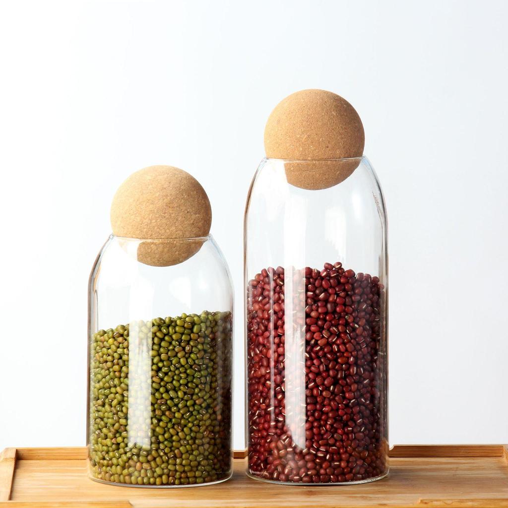 Spherical Cork-Sealed Glass Storage Jar for Cereal