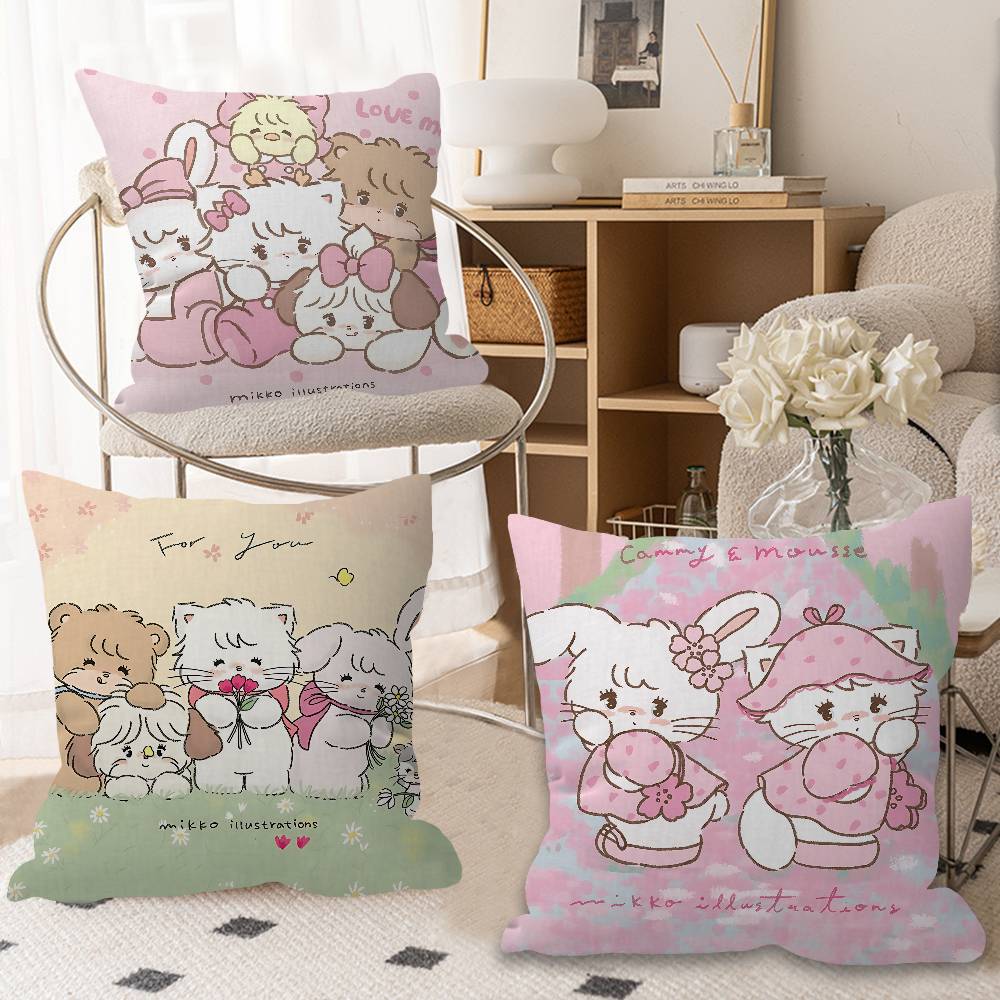 M-Mikko Illustrations Pillow Covers Cartoon Sofa Decorative Home Double-Sided Printing Short Plush Cute Cushion Cover