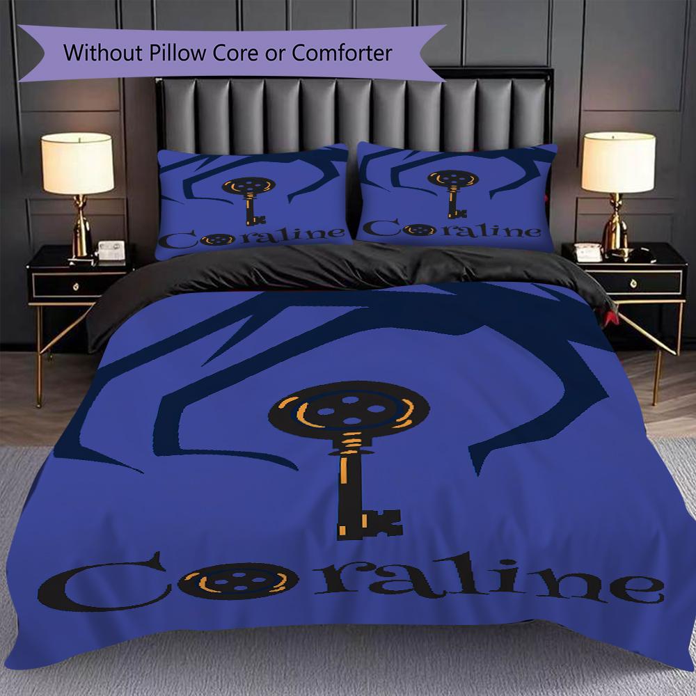1PC Coraline Pattern Bedding Quilt Set Quilt Cover Pillowcase Home Decoration Birthday Gift (1 * Duvet Cover + 2 * Pillowcase, Without Core)