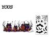 Easy Apply Halloween Decorations 2 Sheets/Set Window Stickers, Retro Haunted Castle Sticker, Static Cling Glass Bat Spider Web Decals, Removable