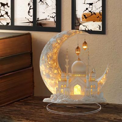 Yousheng Acrylic Moon Castle Ornament 2D Flat Crescent Moon Mosque Palace Table Sign Holiday Party Home Office Living Room Bedroom Desktop Decoration