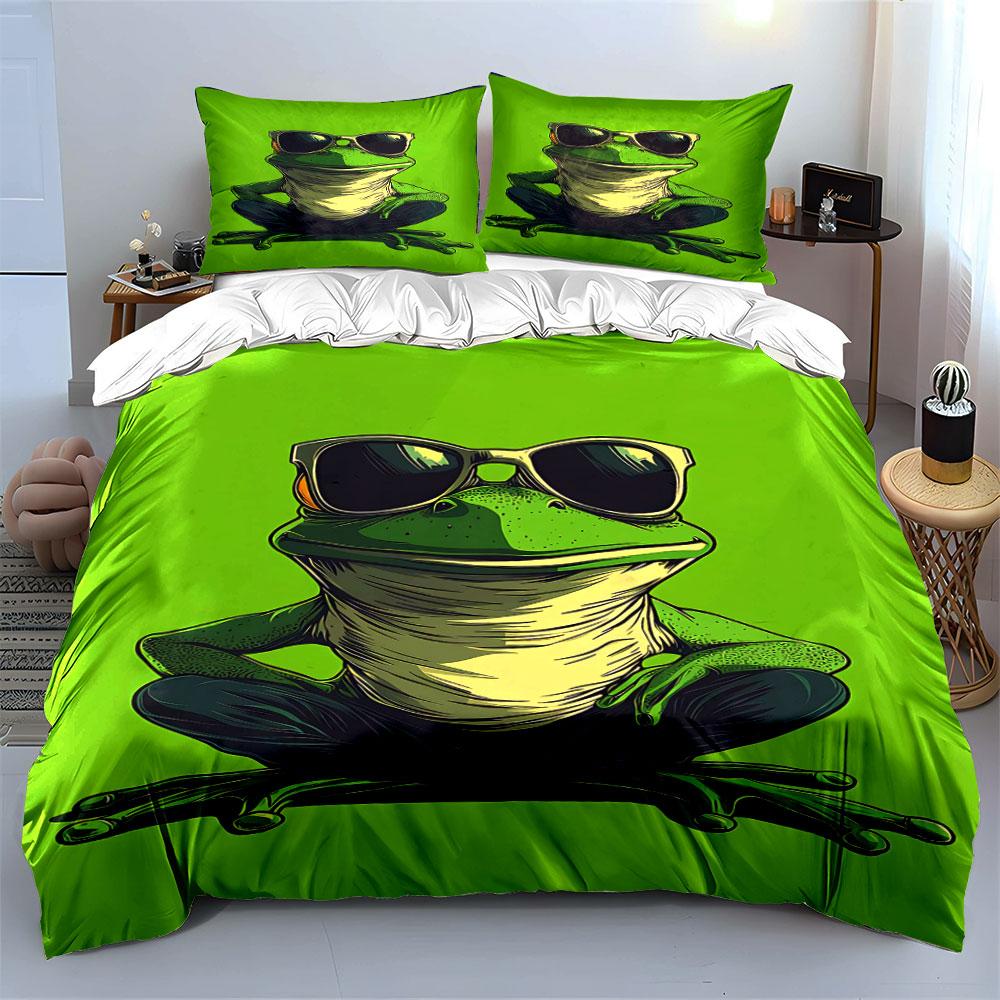 Frog Wearing Sunglasses Pattern. Bedding Sets Duvet Cover Sets Duvet Covers Pillowcases(1 * Duvet Cover 2 * Pillowcases Without Duvet Insert)