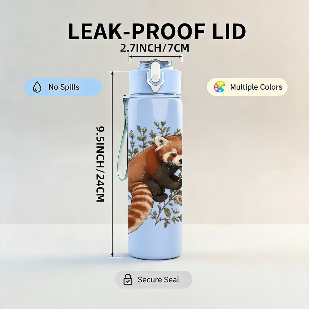 1PC Forest Red Panda Pattern 750ml Color Plastic Sports Water Bottle Leakproof Flip Straw Lid Suitable for Sports Office Home Use