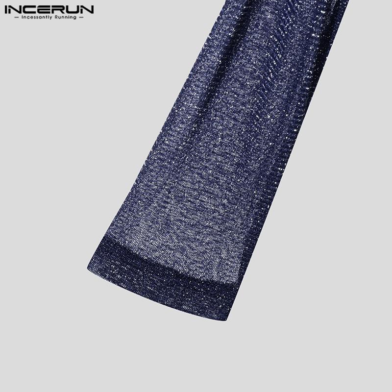 INCERUN Herren Swing Kragen Langarm Rüschen Schichten Glitter Mesh Party Clubwear Tops T-shirts