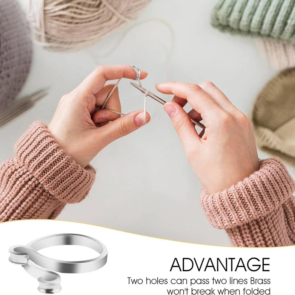 2pcs Knittied Yarn Guide Finger Holder Thimble Crocheters Thread Ring,Adjustable Knitting Crochet Loop Faster Sewing Accessories