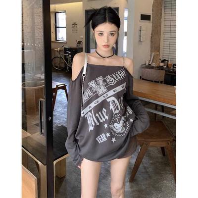 Hot Girl Sexy Off-Shoulder Long Sleeve T-Shirt For Women Summer Loose Design Top