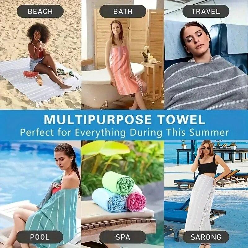 1pc Turkish Cotton Beach Towel, Oversized And Sand Free, Quick DryTowel, Beach Blanket For Bathing Swimming, 39*71 In, BathroomA