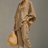 2026 Fashion Women's Solid Color, Casual Style Design Bat Sleeve V-Neck Lazy Loose Suit Women
