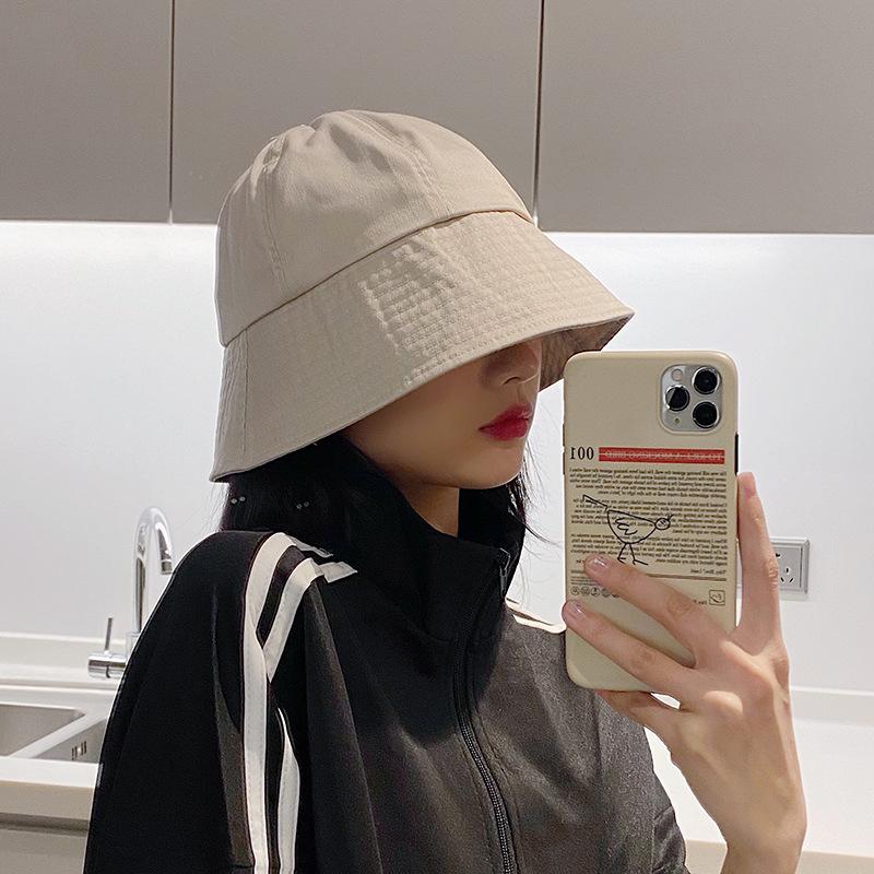 Fisherman Hat Women's Thin Black Sun Hat K-styleeasiest for Matchjapanese Style Bucket Hat Trendy Face-covering Sun Basin Hat