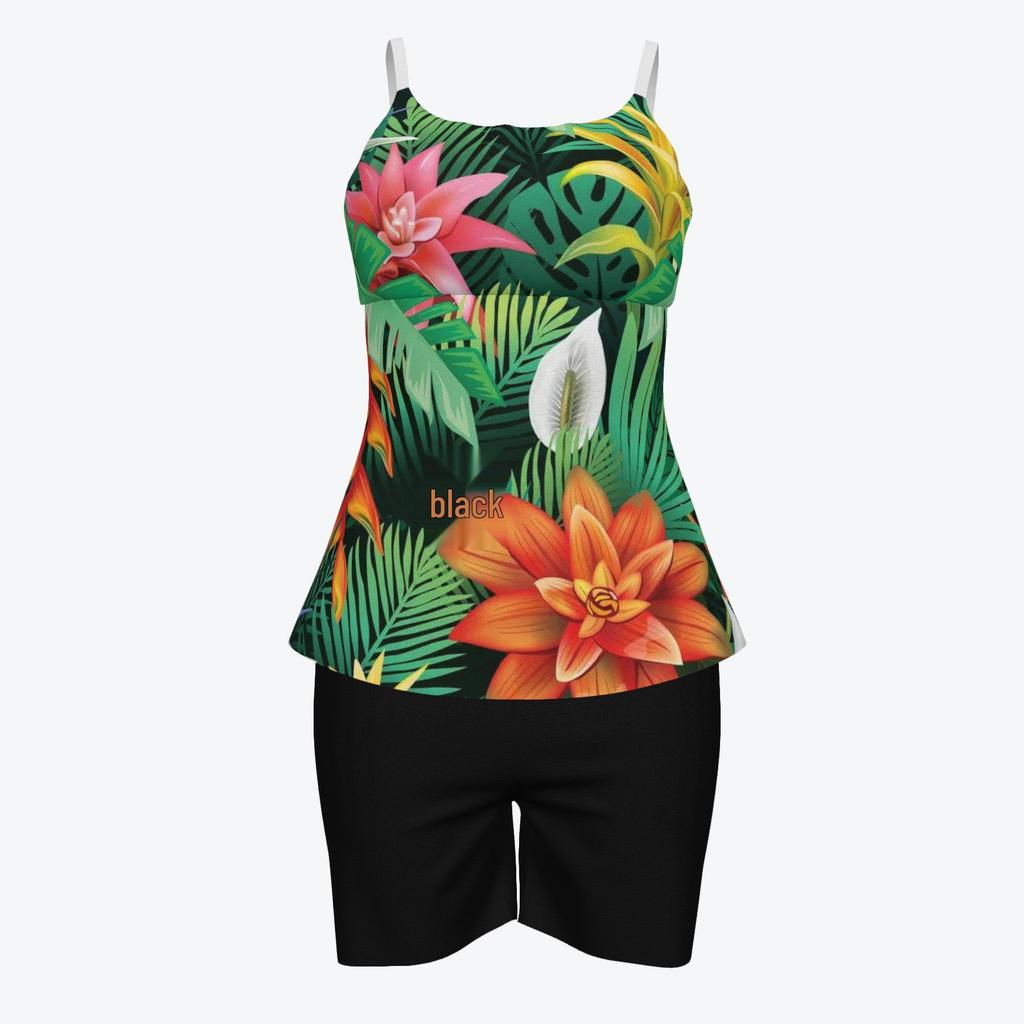 Women's 3D Print Strappy Tank & Shorts Swimsuit Set