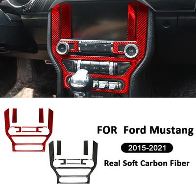 7 STKS Koolstofvezel Auto Middenconsole Navigatie Multimedia CD Paneel Frame Kits Decoratie Sticker Voor Ford Mustang 2015-