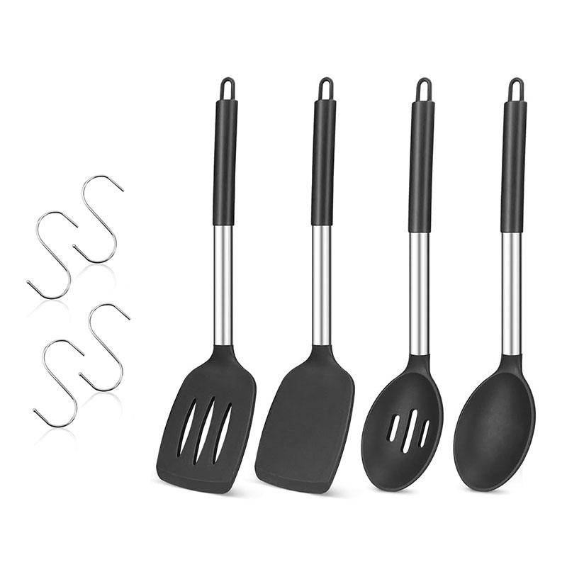 4Pcs Silicone Cooking Utensil Set Large Cooking Spatulas and Spoons Heat Resistant Solid Spatulas Slotted Spoons Kitchen Turners