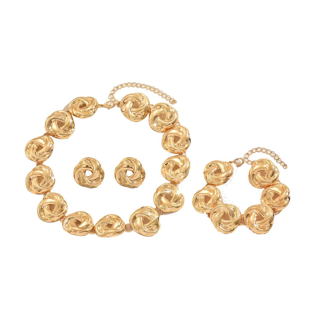 Women's Necklace Jewelry, Versatile Hollow Twisted Design Pendant Chain Bracelet Set Earrings Versatile